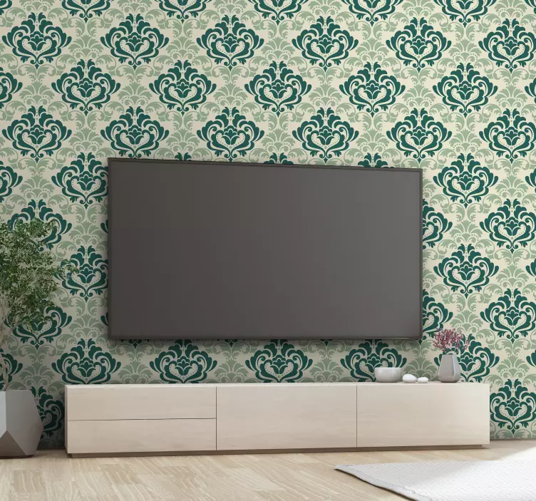 Green floral filigree Wall Mural sticker - TenStickers