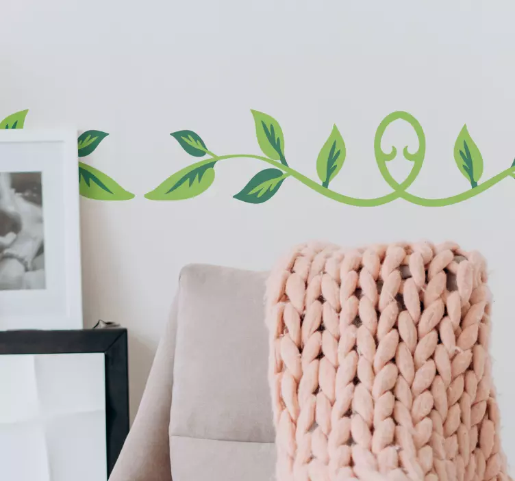 Green leaves filigree border living room wall sticker - TenStickers