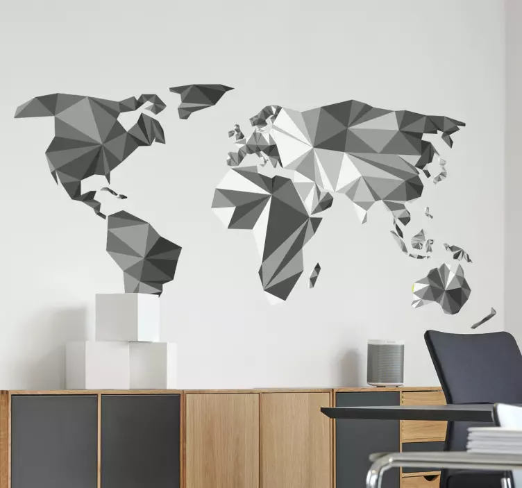 Grey shades world map wall sticker - TenStickers