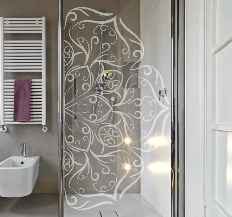 Ornamental half mandala flower design shower screen sticker - TenStickers