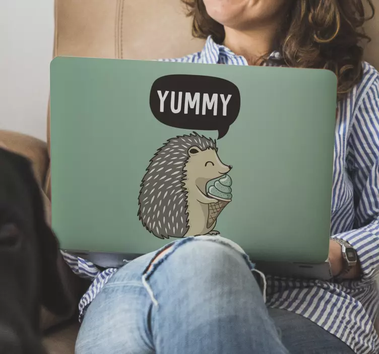 Happy Hedgehog Treat laptop skin - TenStickers