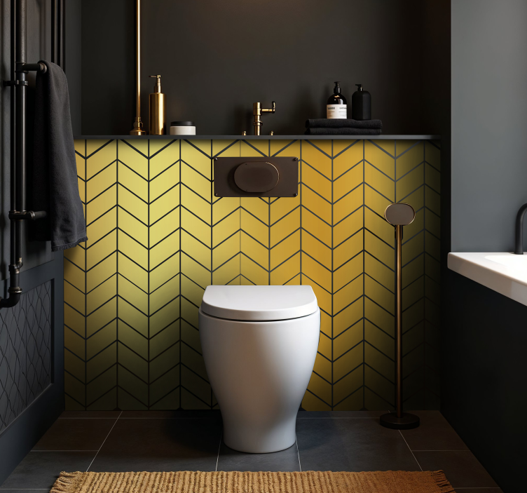 Herringbone gold bathroom wall sticker - TenStickers