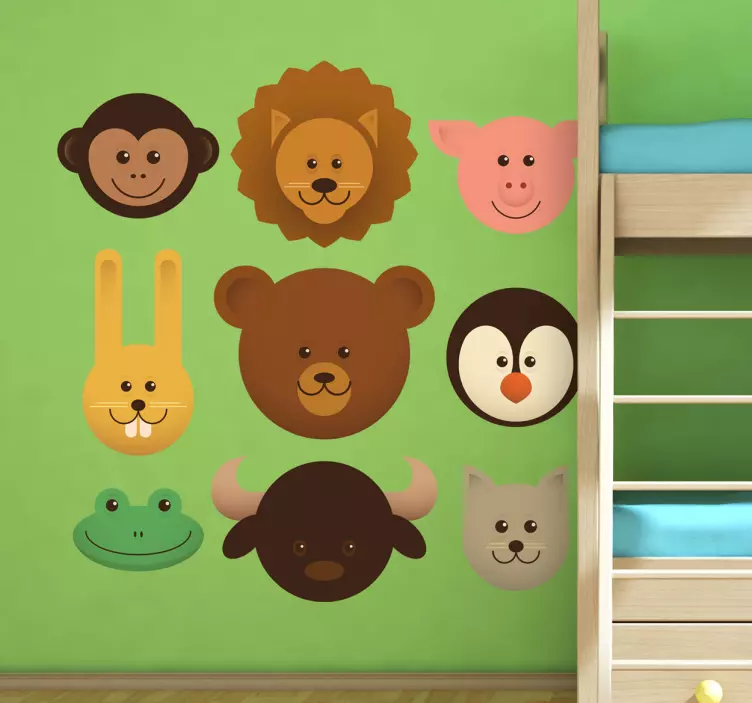 Kids Animal Heads Decals - TenStickers