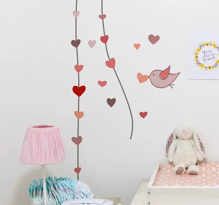 Kids Hearts Bird Wall Sticker - TenStickers
