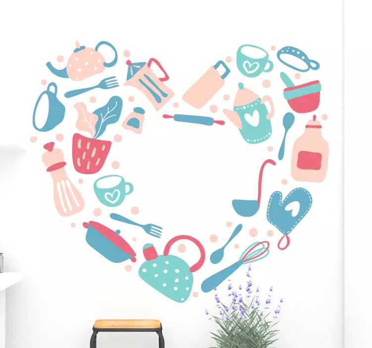 Kitchen heart cutlery wall sticker - TenStickers