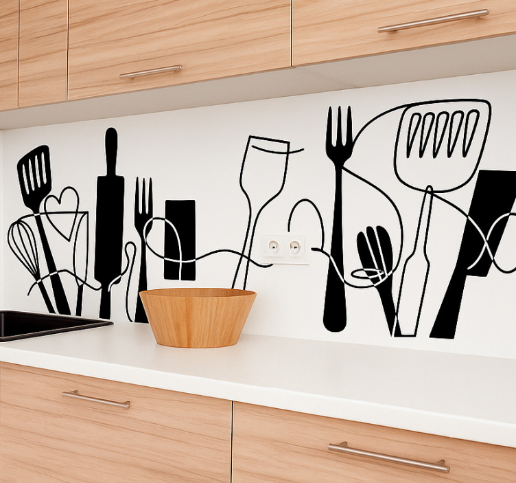 Kitchen utensils arranged in order kitchen wall sticker - TenStickers