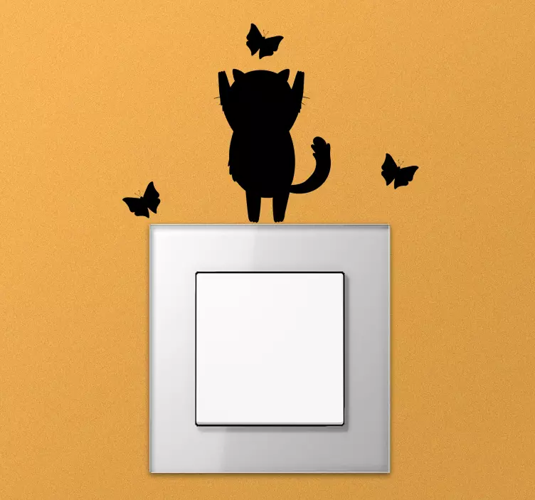 Kitty catching butterflies light switch sticker - TenStickers