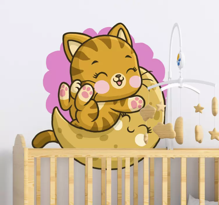 Kitty on a moon cartoon sticker - TenStickers