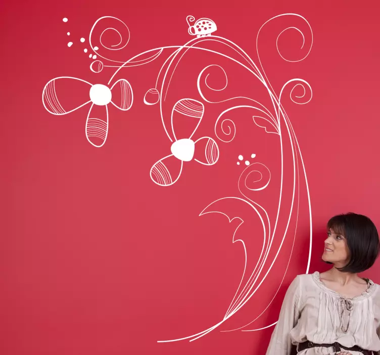 Ladybug on Daisy Wall Sticker - TenStickers