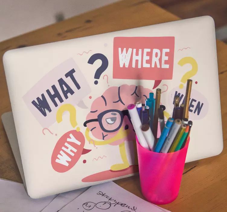 Laptop skin with inquisitive brain characters - TenStickers