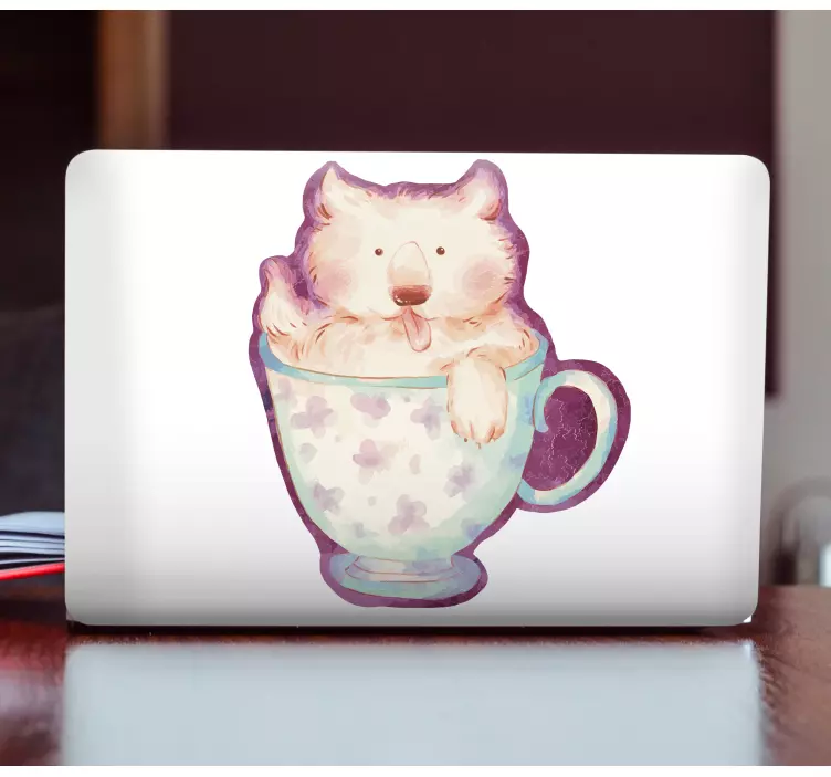 Laptop sticker cute bear cup - TenStickers