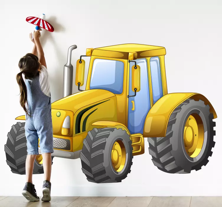 Location sticker yellow tractor cartoon - TenStickers