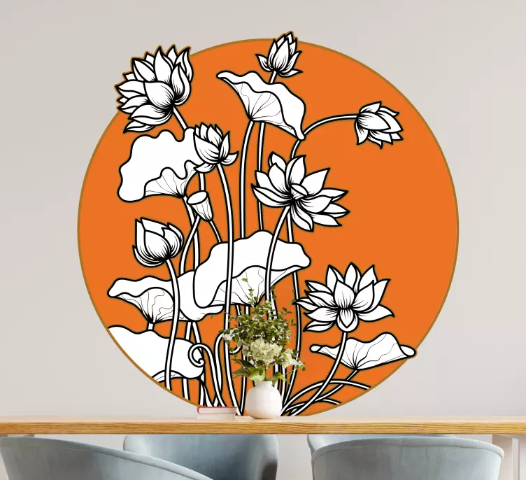 Lotus illustration Japanese style flower decal - TenStickers