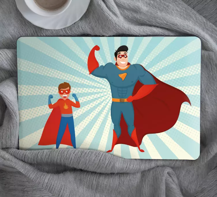 Man and boy superheroes retro laptop skin decal - TenStickers