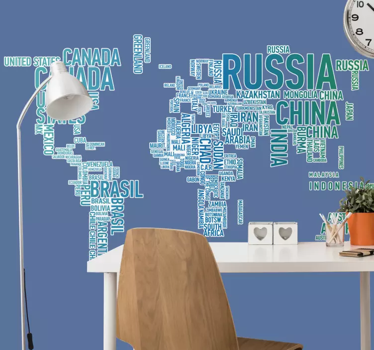 Map written countries world map wall sticker - TenStickers
