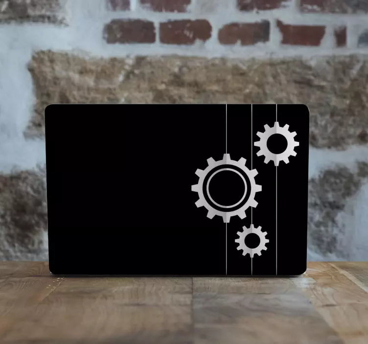 Black background with mechanical cogwheel laptop sticker - TenStickers