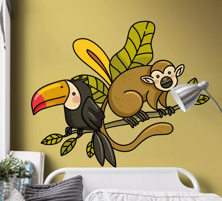 Monkeys and toucan wild animal decal - TenStickers