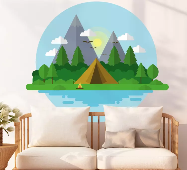 Nature wall sticker mountain camping scene - TenStickers