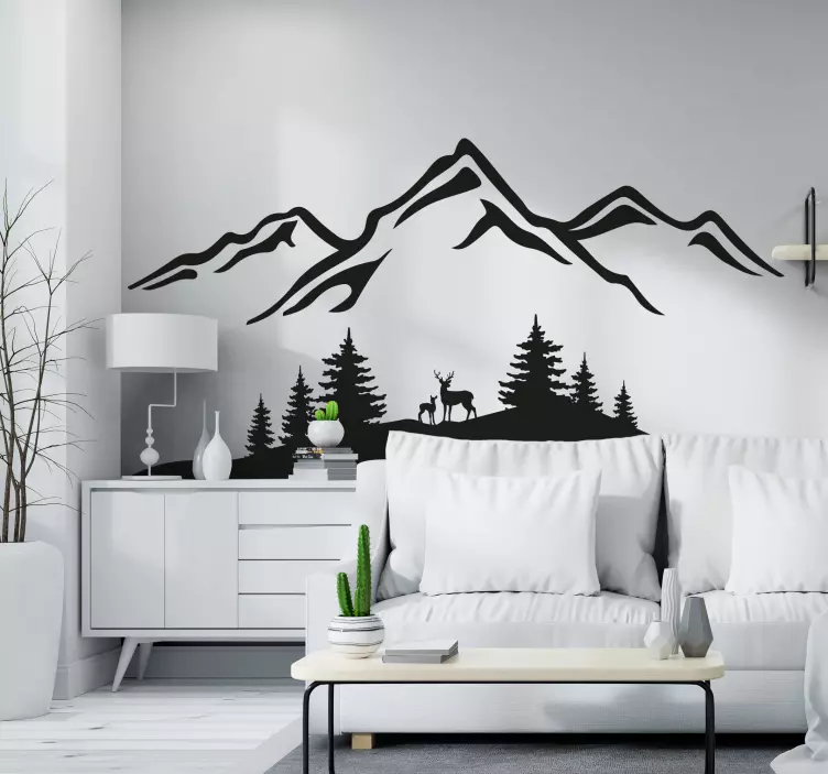 Nature wall sticker mountain silhouette scene - TenStickers