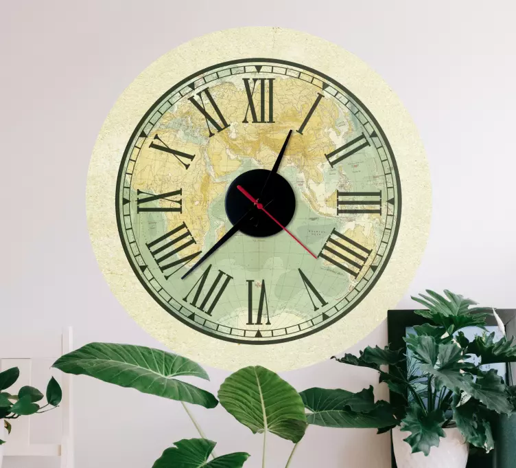 Old styled with the world wall clock sticker - TenStickers