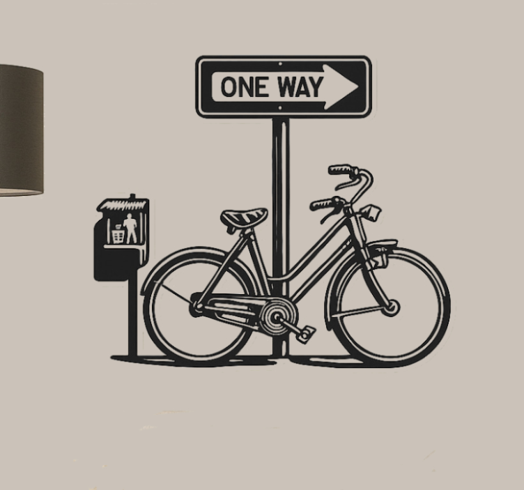One way sign with bike living room wall sticker - TenStickers