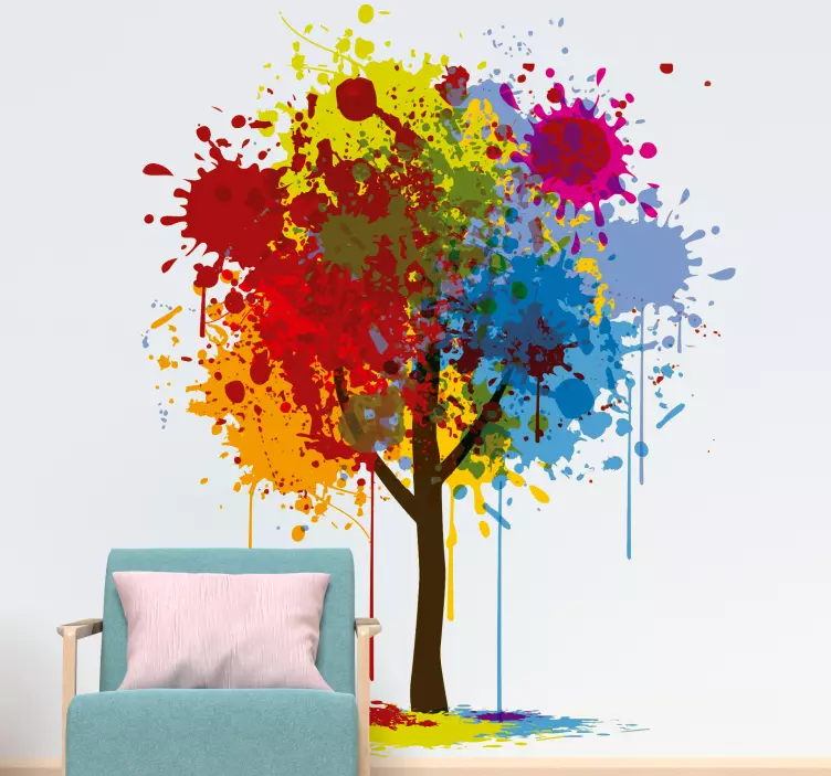 Paint splash tree art living room wall sticker - TenStickers