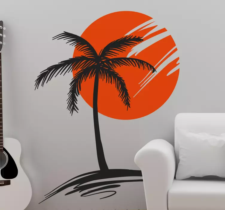 Palm Sun Tree Wall Sticker - TenStickers