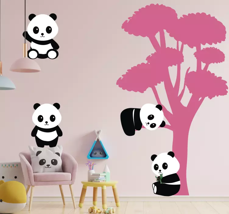 Panda family tree wall sticker - TenStickers