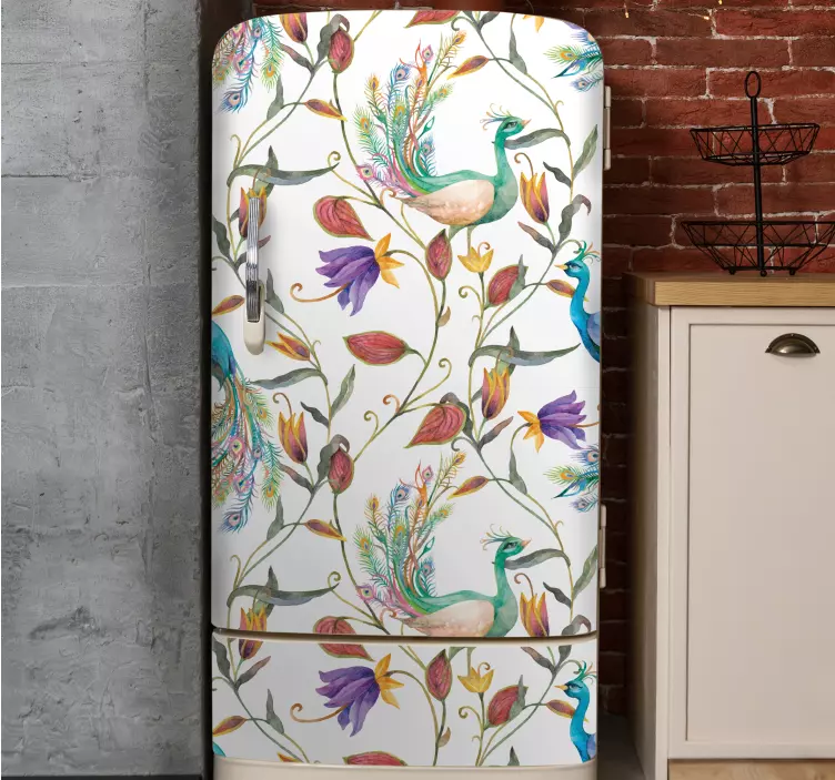 Peacock Floral Print fridge sticker - TenStickers