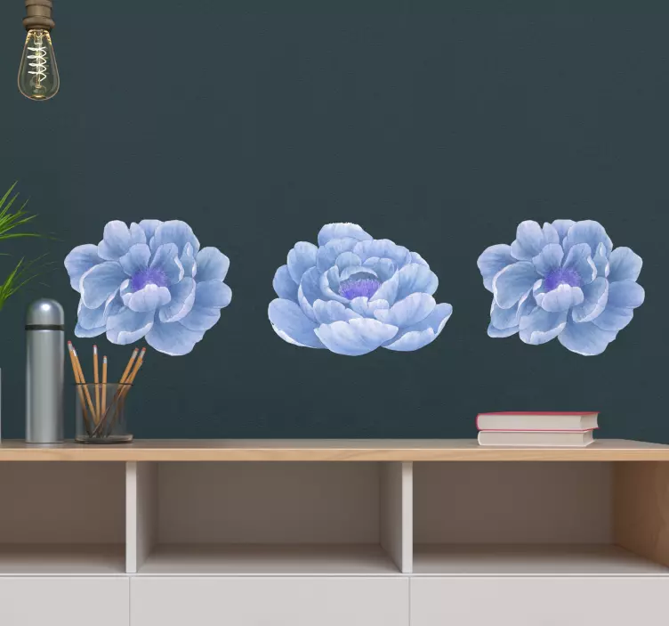 Peony set in blue flower wall decal - TenStickers