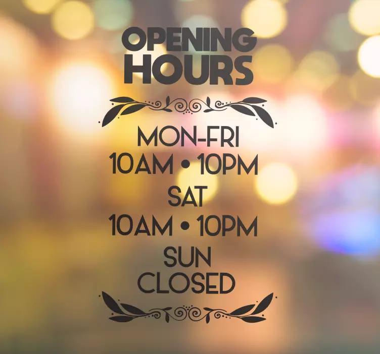 Personalised opening hours shop window sticker - TenStickers