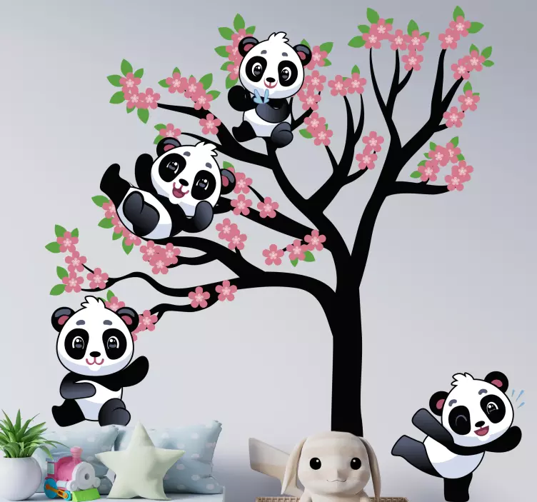 Pet wall art featuring playful panda characters - TenStickers