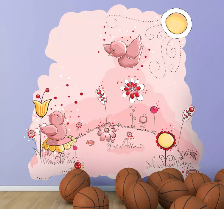 Pink Birds Wall Mural - TenStickers