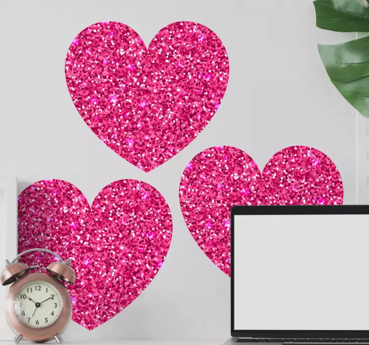 Pink heart shapes with glitter wall decal - TenStickers