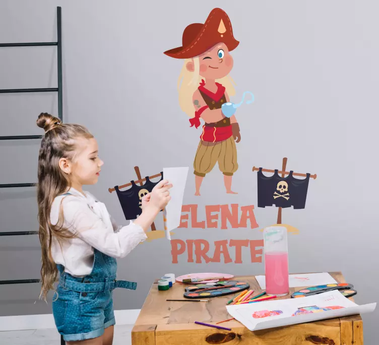 Pirate girl smiling children bedroom sticker - TenStickers