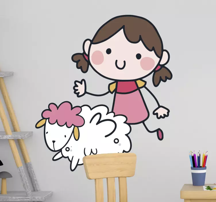 Playful Girl and Sheep wall sticker - TenStickers