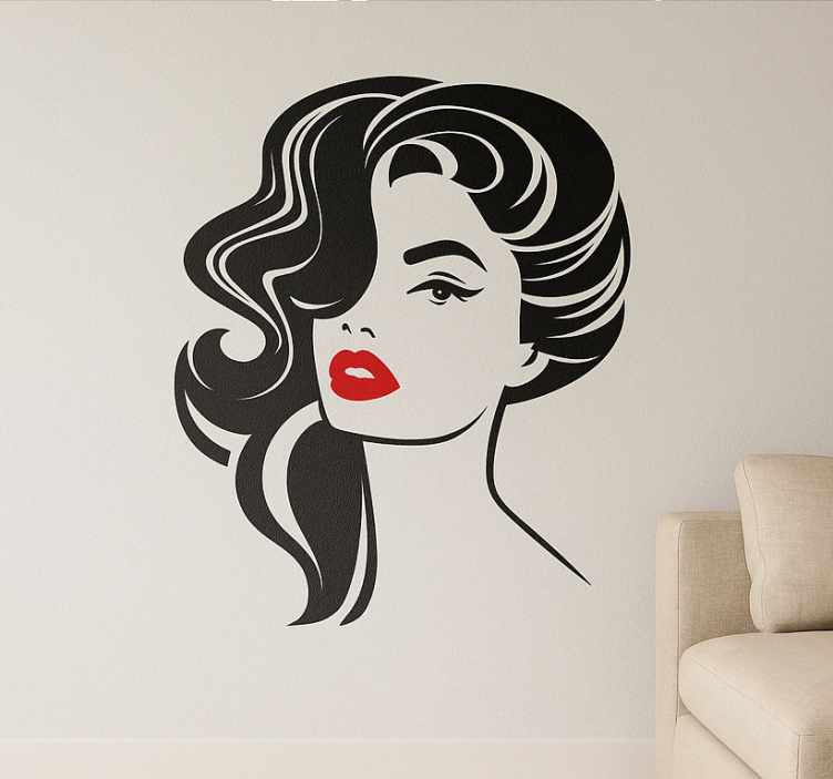 Pretty woman with red lips living room wall sticker - TenStickers