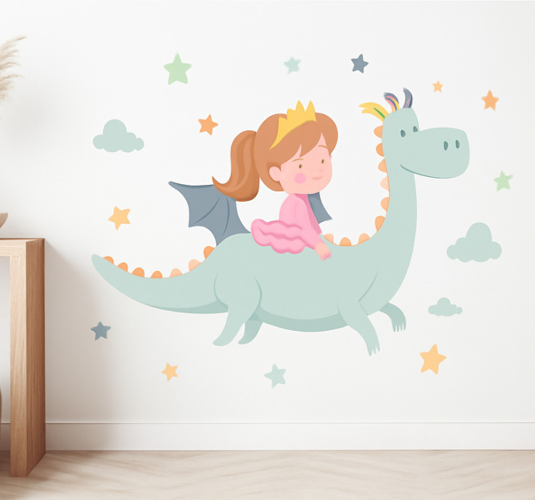 Princess on a dragon wall stickers for kid - TenStickers