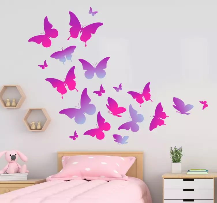 Set of purple flying butterfly wall sticker - TenStickers
