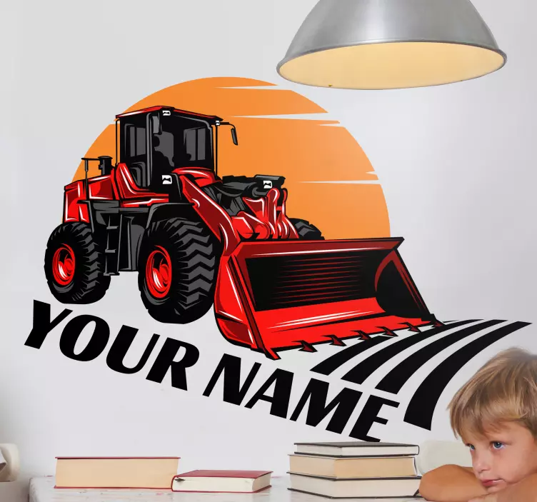 Red tractor, big name personalized sticker - TenStickers