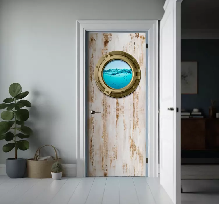 ship window on aged texture door sticker - TenStickers