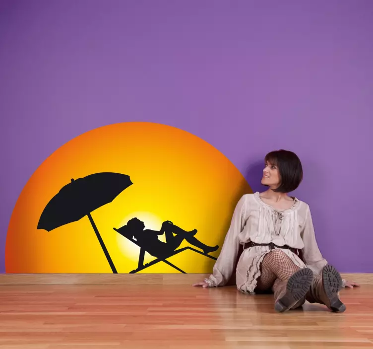 Silhouette Sunset Beach Wall Sticker - TenStickers