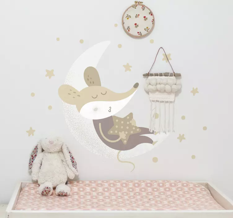 Sleepy mouse moon wall stickers for kid - TenStickers