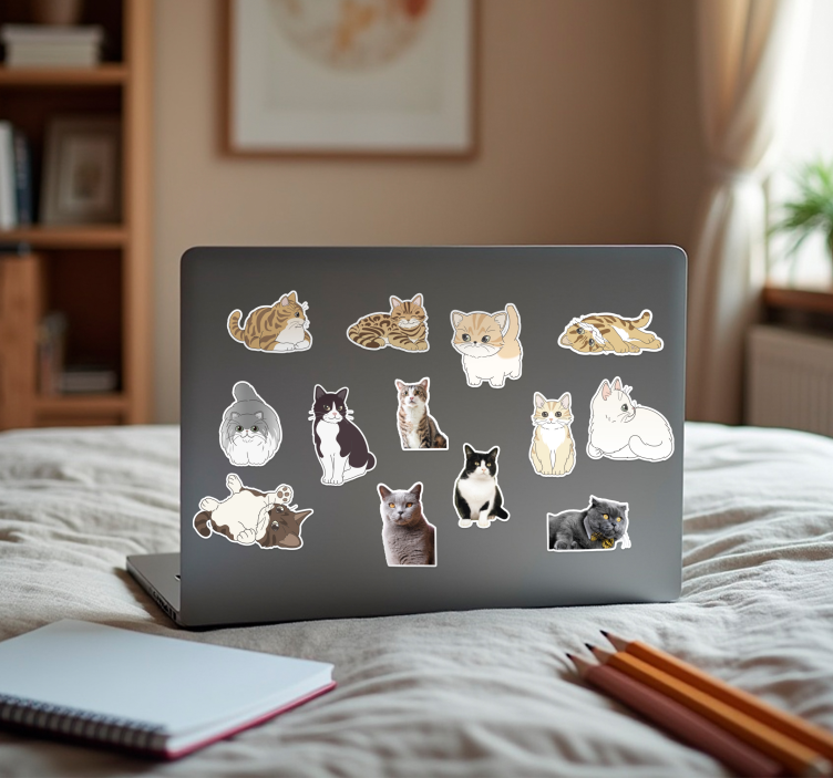 Tiny feline decal collection laptop sticker - TenStickers