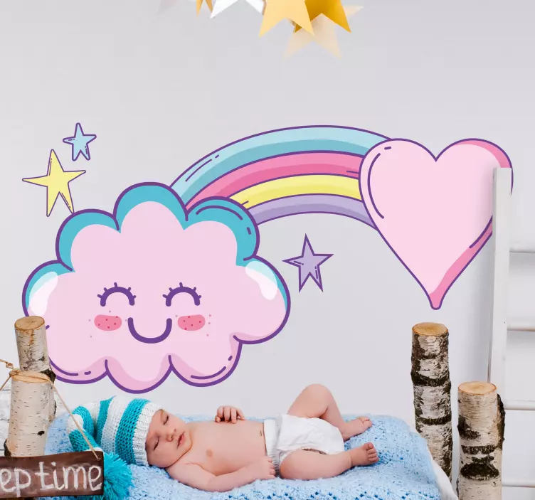 Smiling cloud cartoon rainbow with heart decal - TenStickers