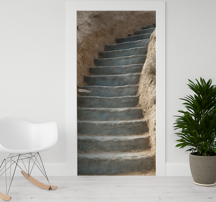 Stone realistic stairs door sticker - TenStickers