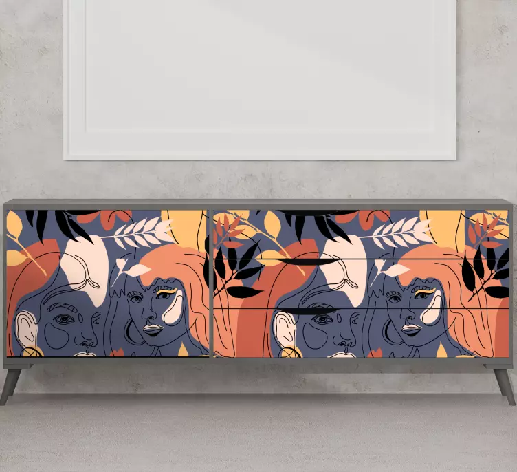 Stylized faces pattern wall sticker - TenStickers