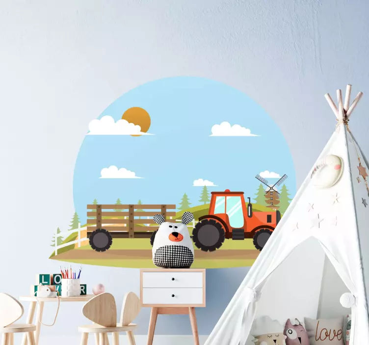 Tractor and Trailer farm animal wall sticker - TenStickers