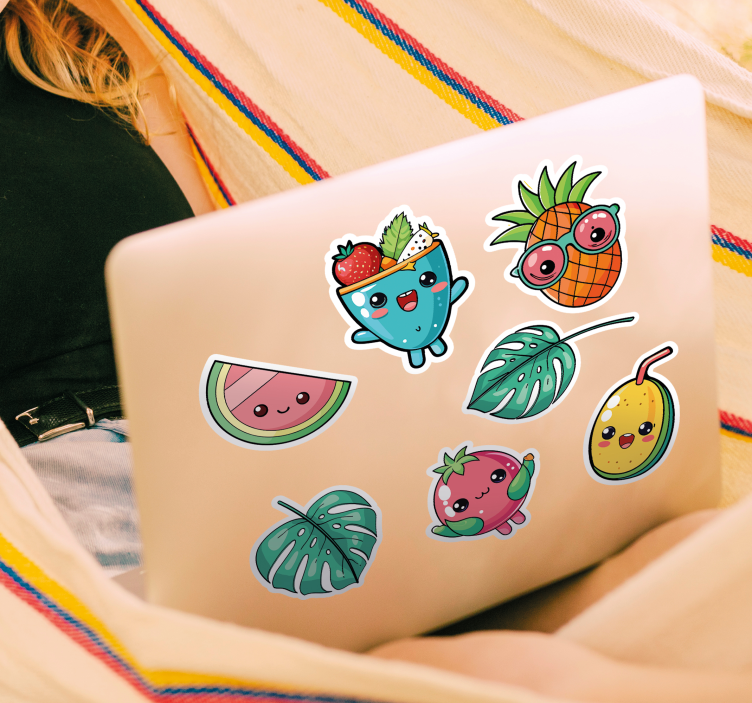 Tropical fruits and drinks laptop sticker - TenStickers