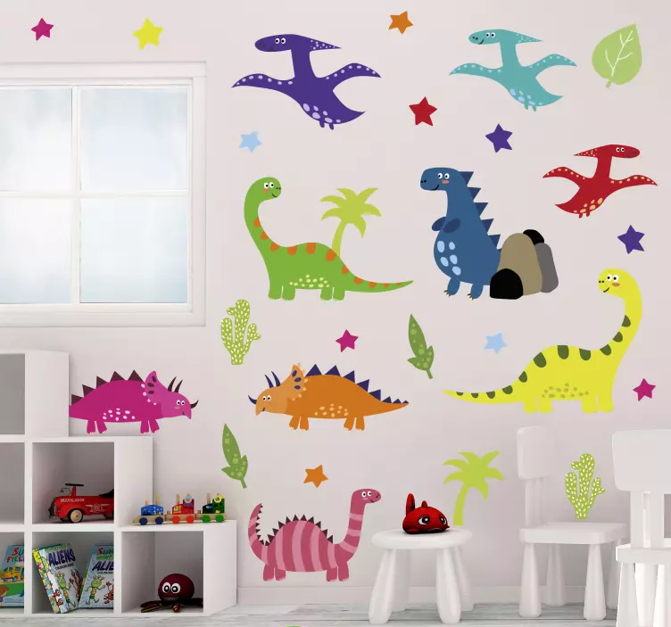 Vibrant dinosaur figures wall sticker - TenStickers